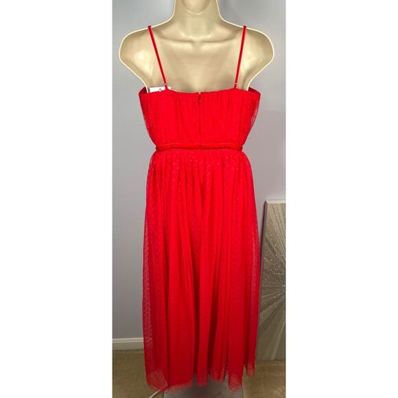SAU LEE Selena Swiss Dot Tulle Red Bustier Maxi Dress Size 4 - Picture 6 of 11